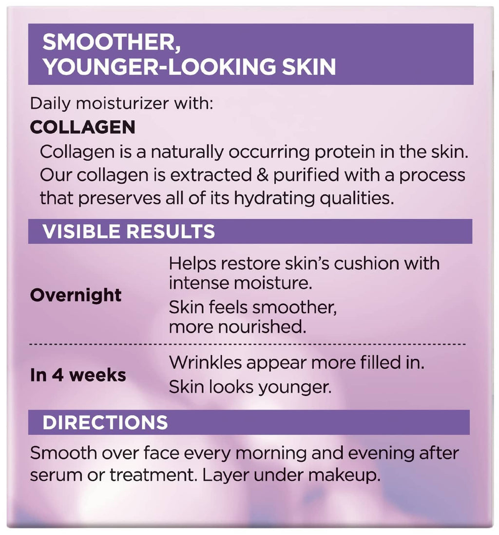 Collagen daily moisturizer product box back panel with directions