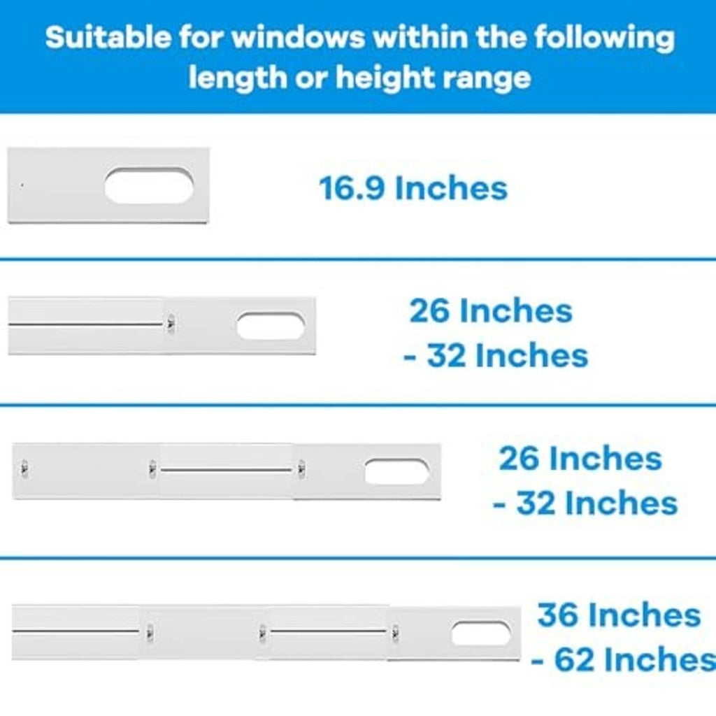 Adjustable white window rail panels for 16.9 to 36 in length range