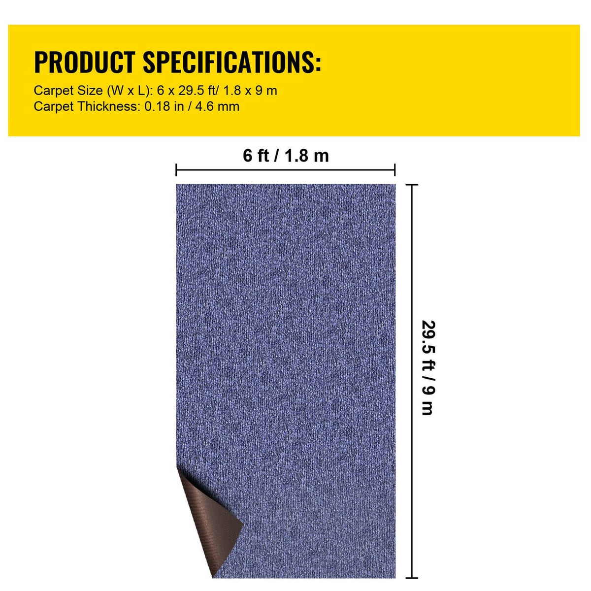 Blue marine carpet piece with brown backing corner, sample layout