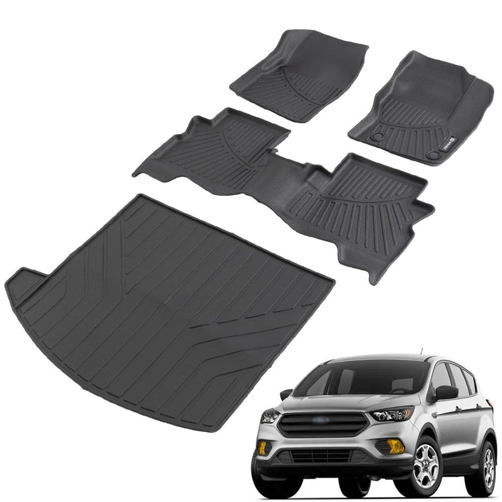 Black all-weather TPE floor mats and cargo liner set, five-piece layout with vehicle