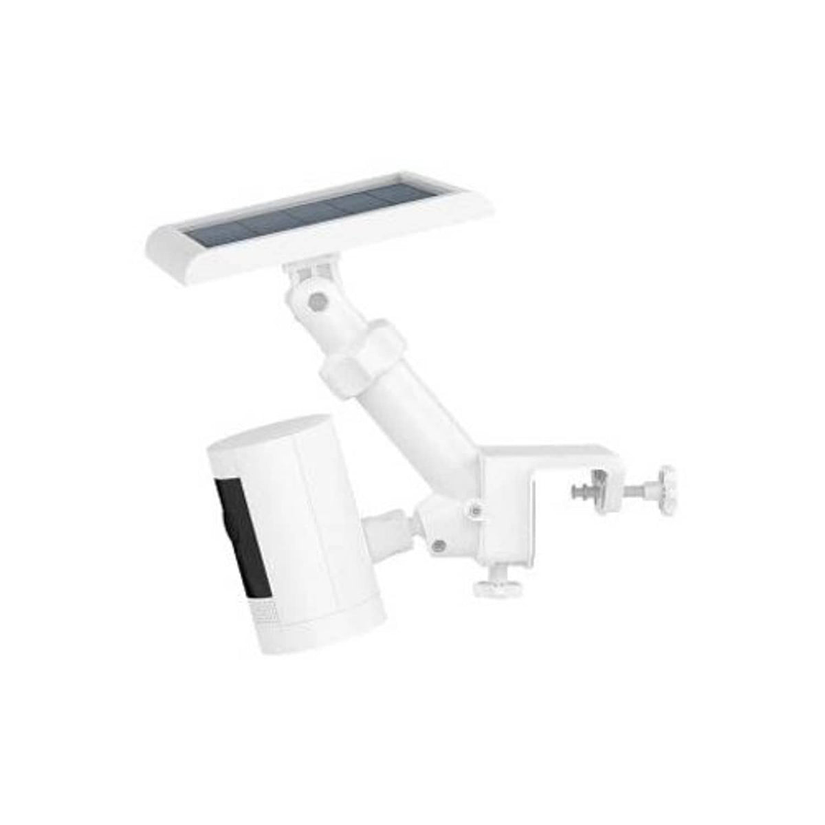 White security camera gutter mount with articulated arm and mounting plate