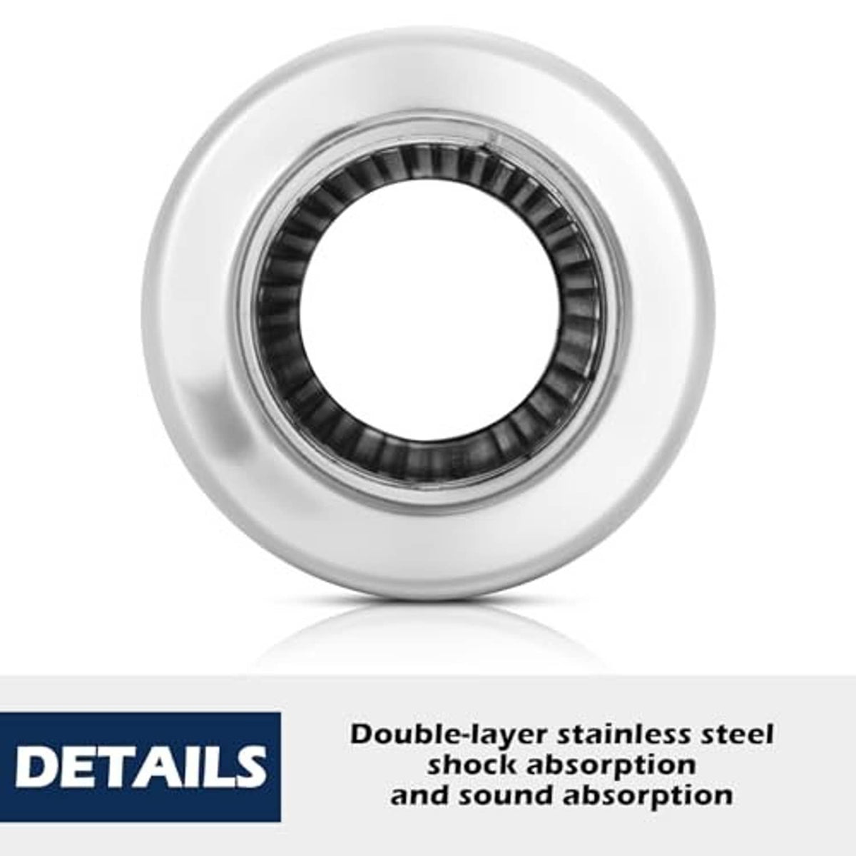 Silver exhaust resonator end cap with black inner tube for double-layer sound dampening