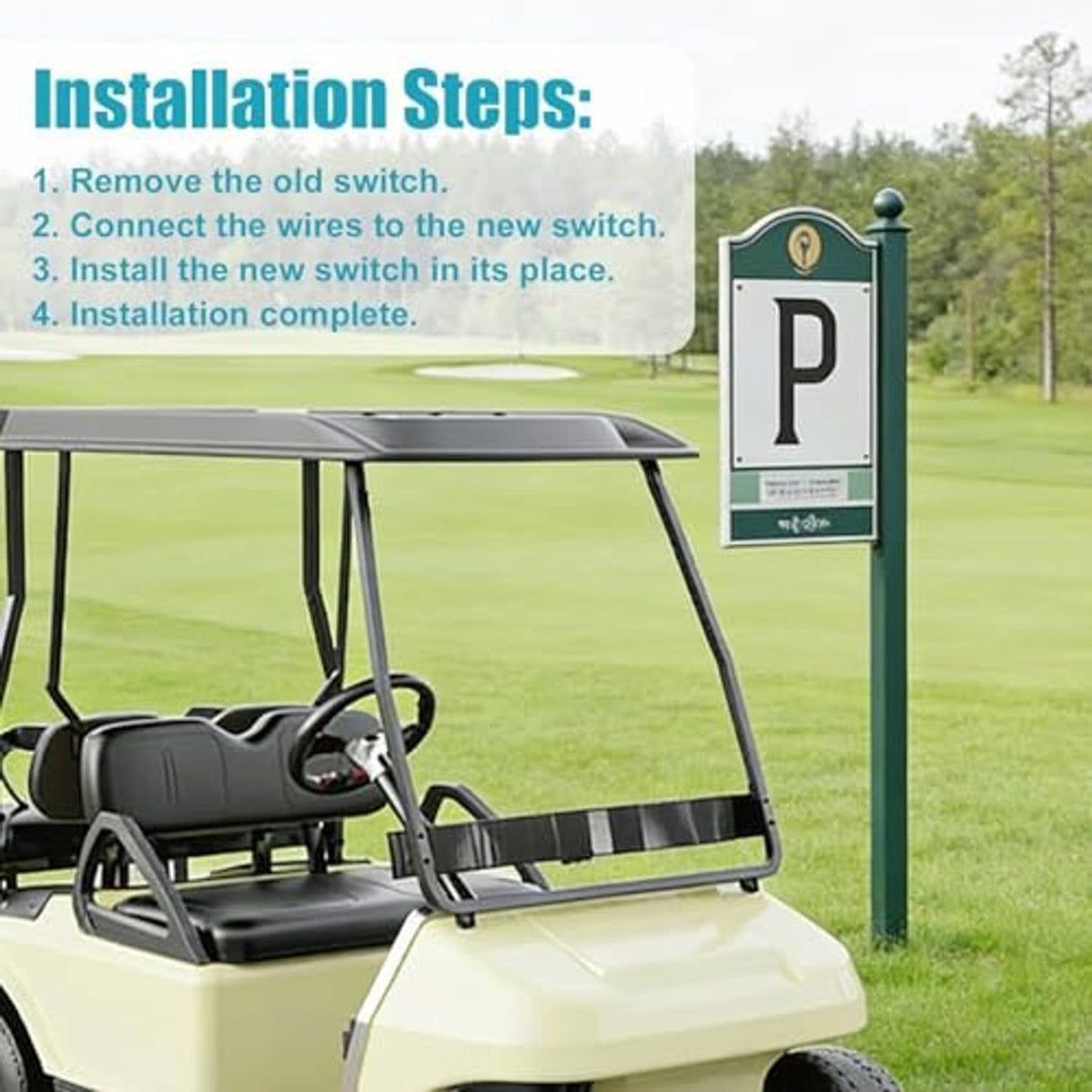 Electric golf cart forward reverse switch installation steps shown on golf cart