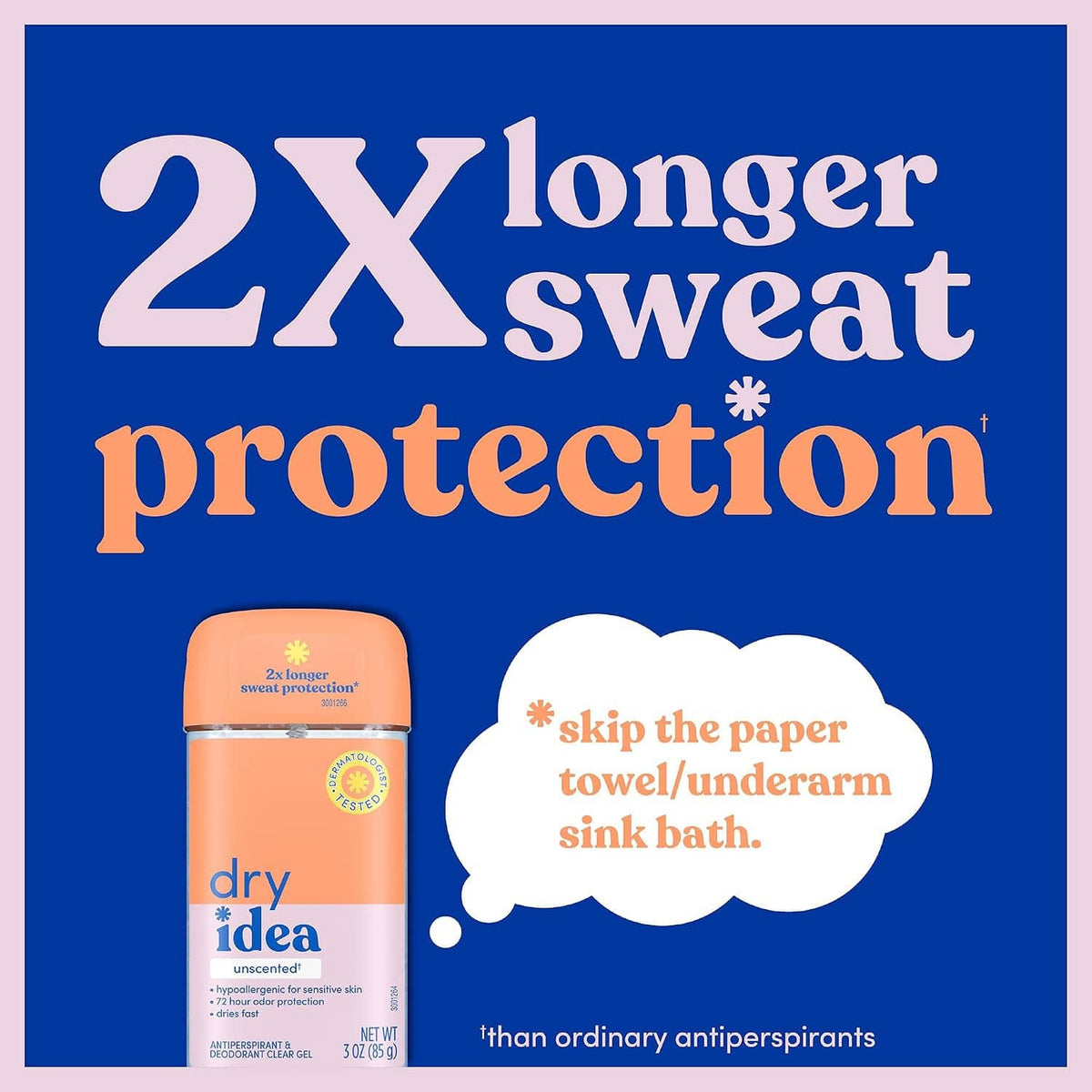 2X longer sweat protection antiperspirant gel deodorant with orange cap, unscented