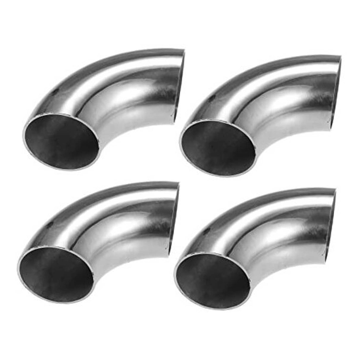 Four-piece set of stainless steel 90-degree mandrel bend elbow pipes with dark outlets