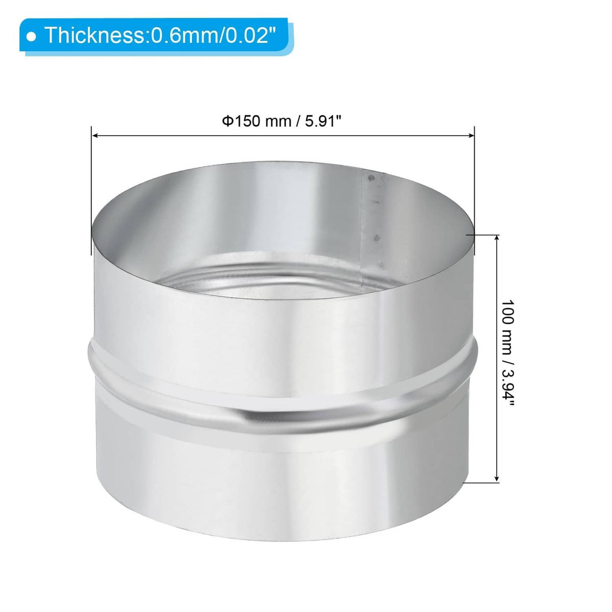 Silver-tone galvanized duct connector coupling with flanged 6-inch size opening