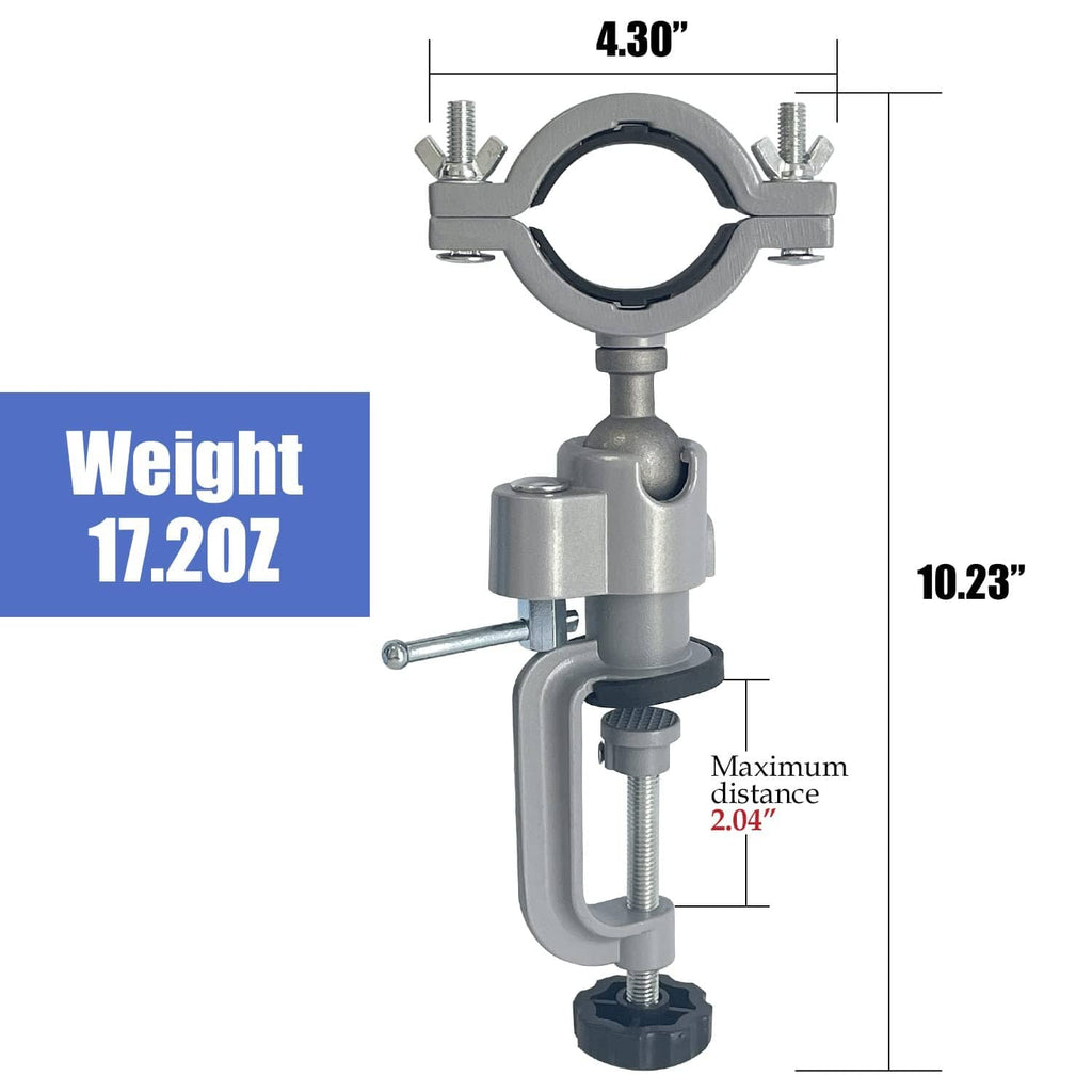 Compact bench clamp drill stand vise with 360° swivel and maximum 2.04 in reach