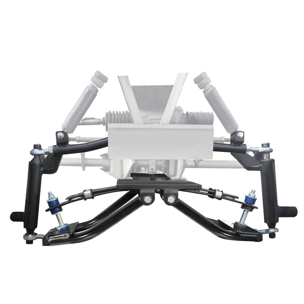 Front double A-arm lift assembly with black control arms and silver brackets