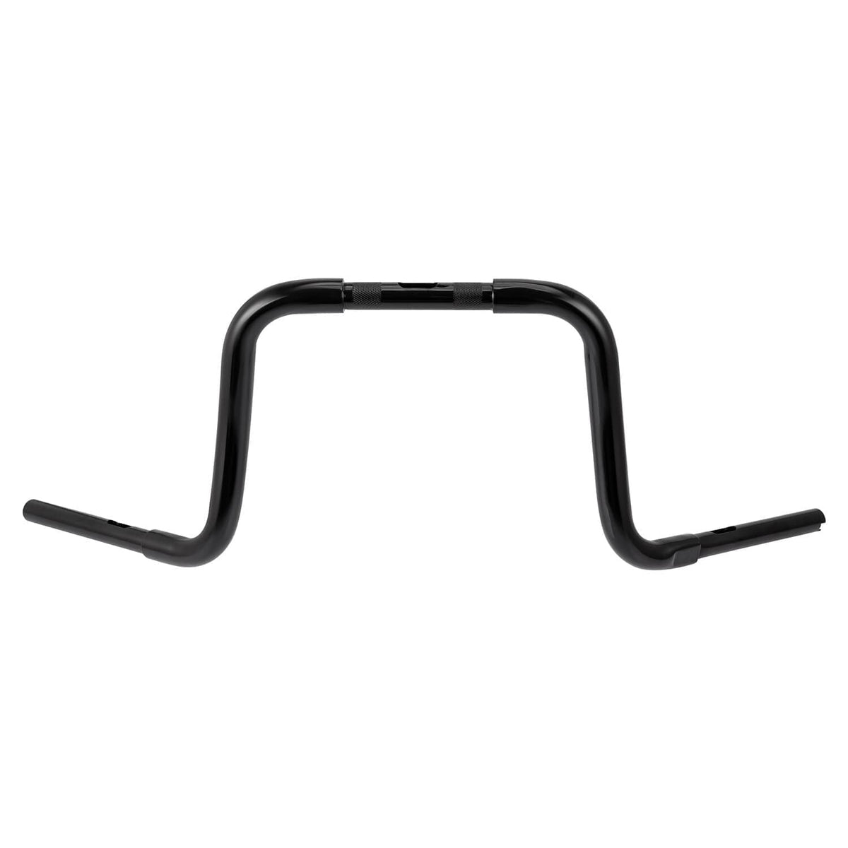 Black ape-hanger handlebars with top rise and horizontal center clamp/bridge