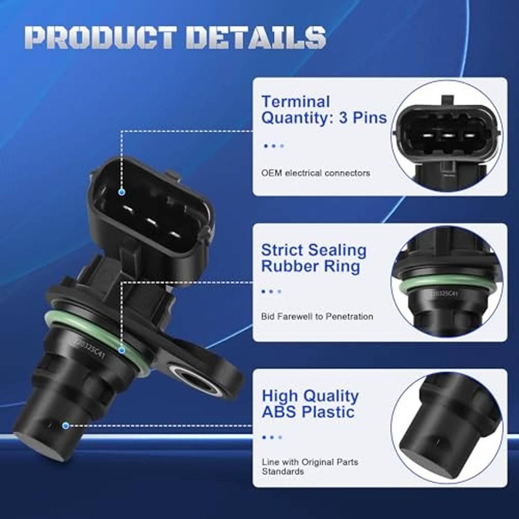 Camshaft position sensor with 3-pin terminal, rubber ring seal, ABS plastic body