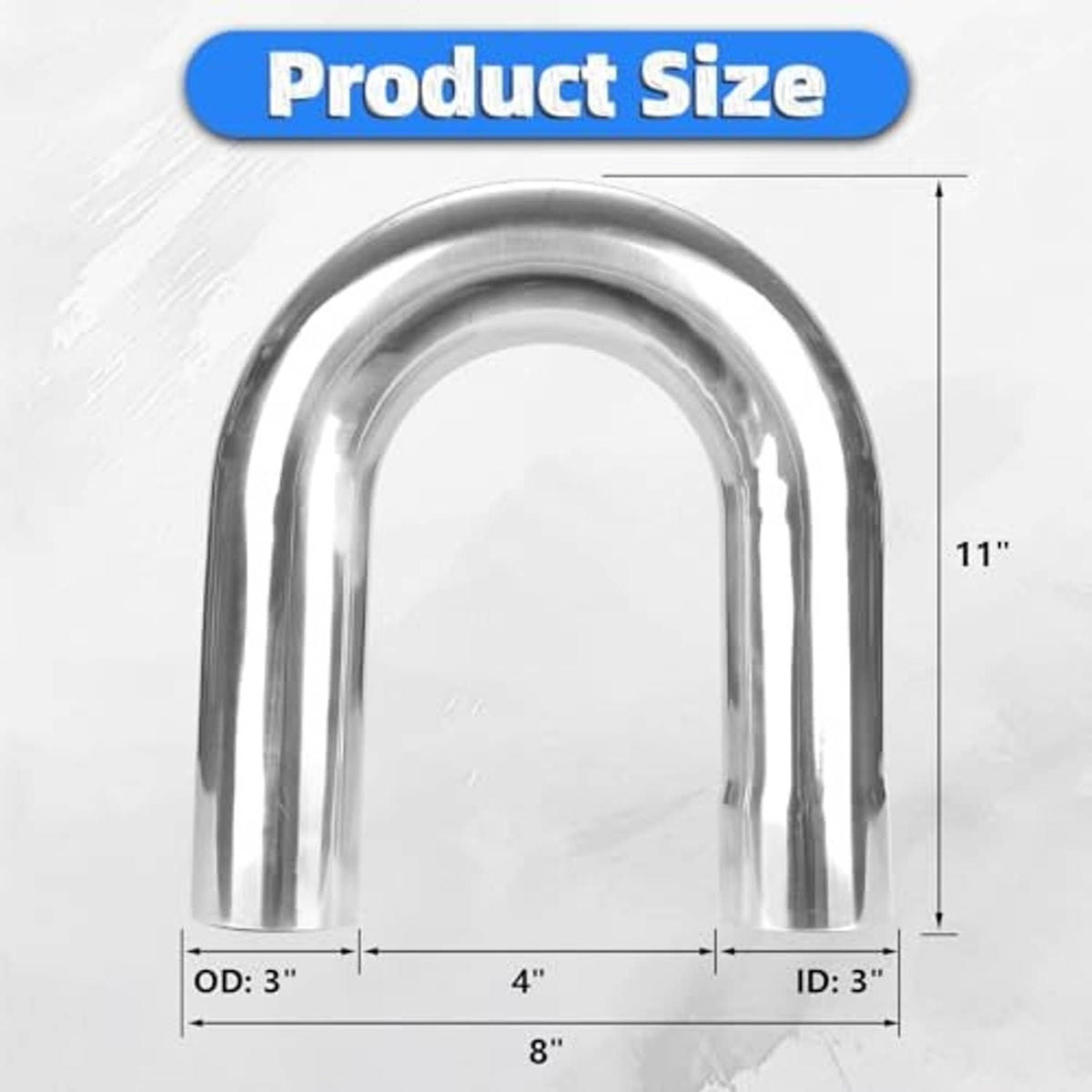 Stainless steel 180-degree exhaust pipe with inner and outer diameter measurement diagram