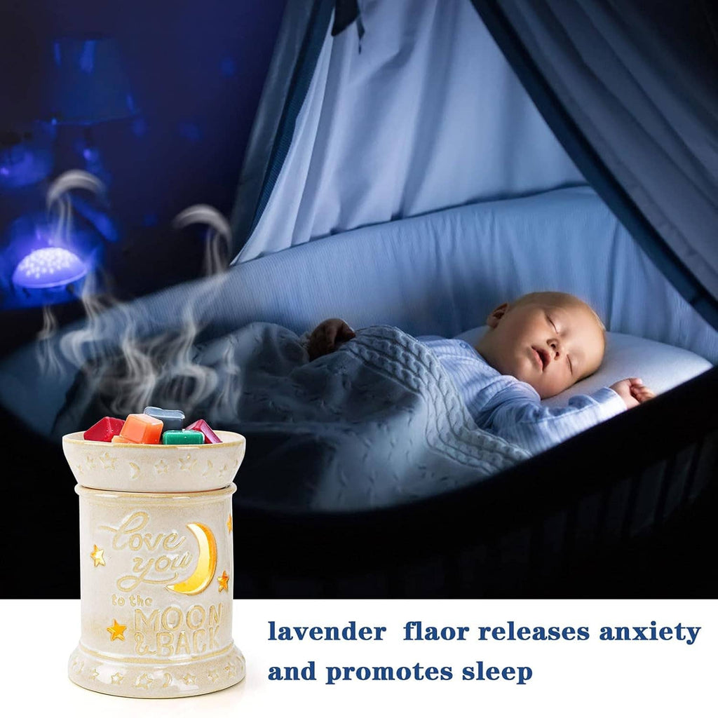 Silicone wax melts mold set with wax melt cubes beside an aroma candle warmer