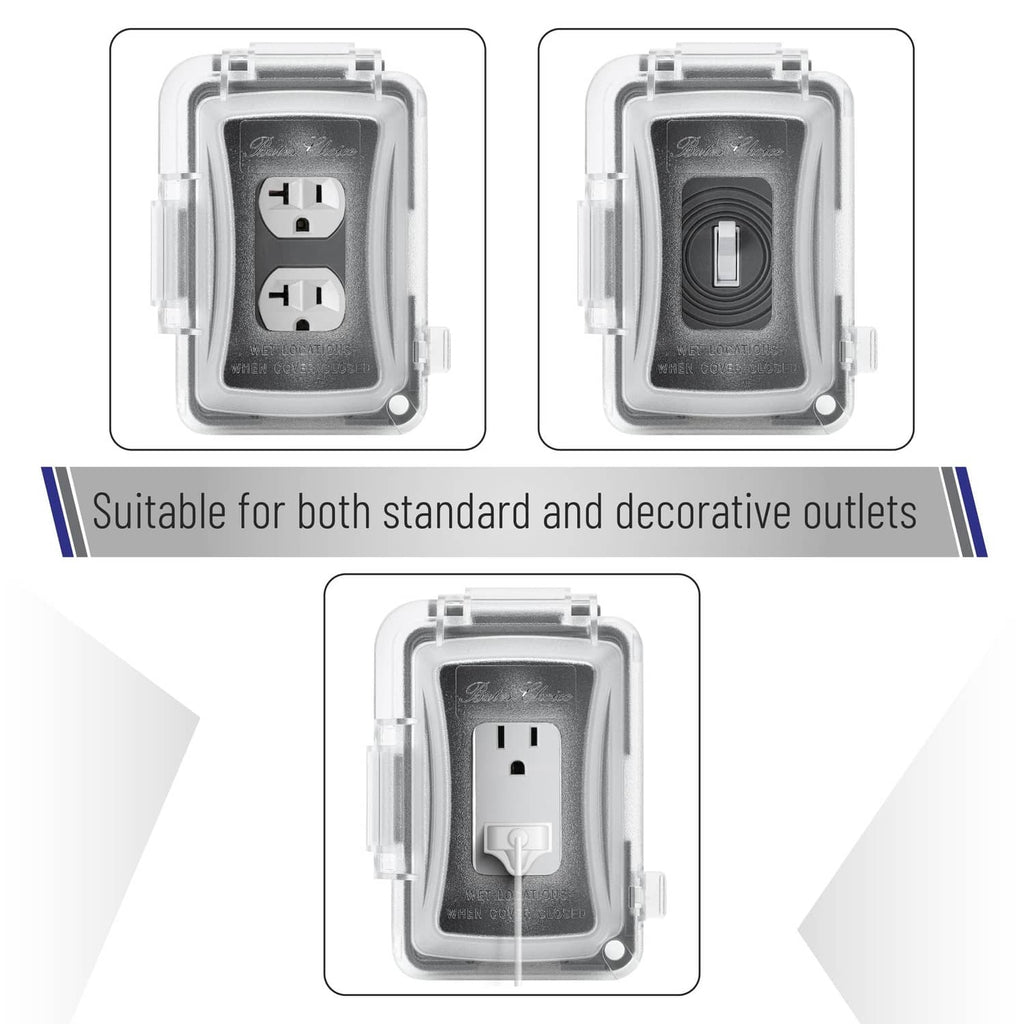 Clear 1-gang weatherproof outlet cover for standard and decorative outlet configurations