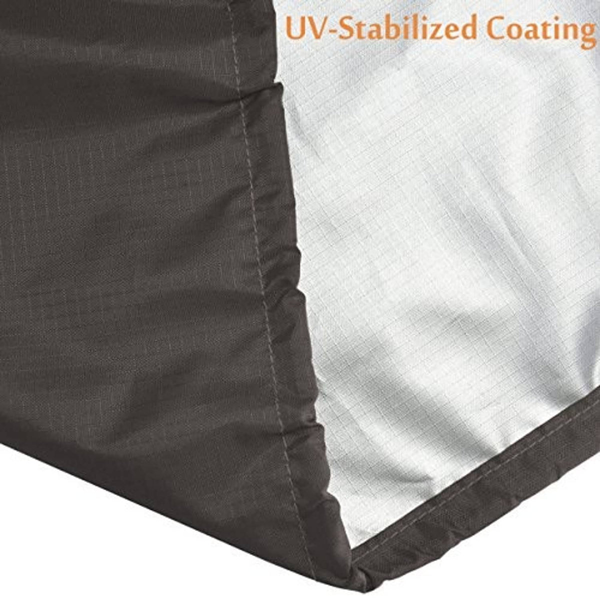 Brown outdoor AC cover with white inner liner and stitched bottom hem for protection.