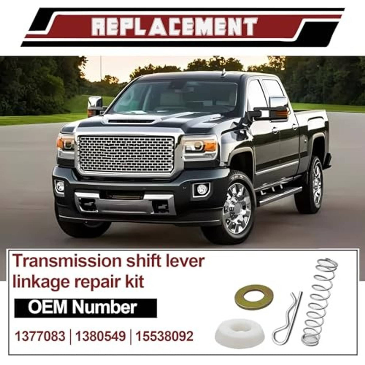 Transmission shifter repair kit parts: coil spring, bent metal rod, white bushing, copper ring