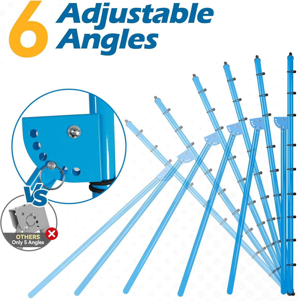 Adjustable-angle volleyball rebounder net frame with angled support rods