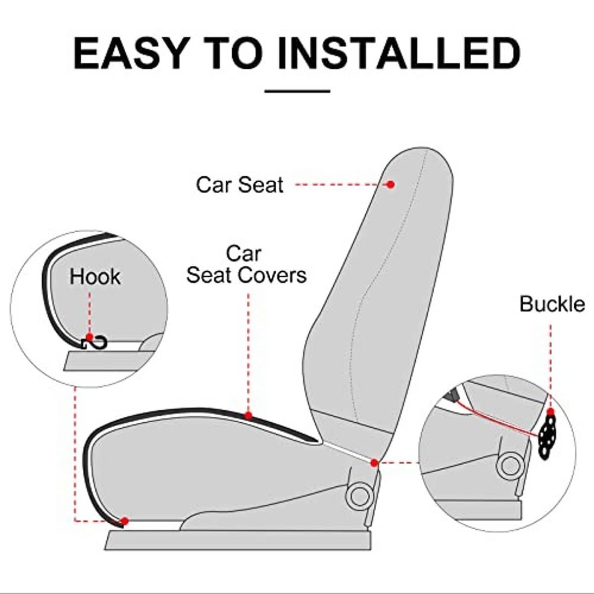 Installation diagram for hook-and-buckle front car seat cover