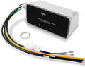 Surge protection device with black front panel, white housing, and colored wire leads
