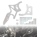 Silver aluminum serpentine bracket set with mounting holes, bolts, and spacers