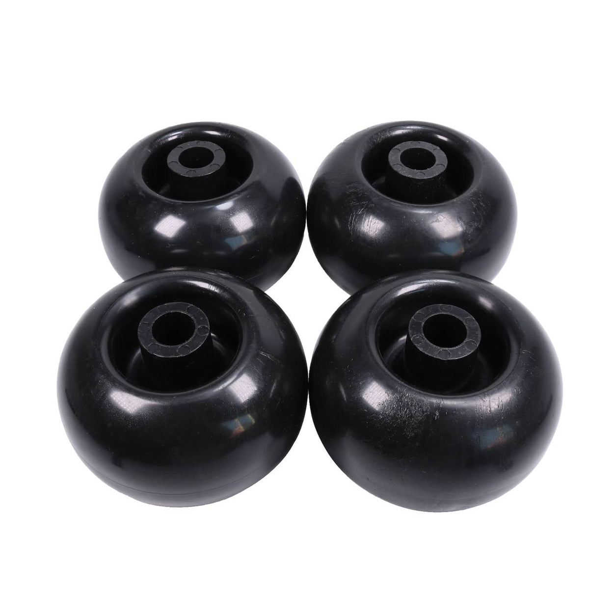 Set of 4 black deck wheels with circular hubs and bolt mount points