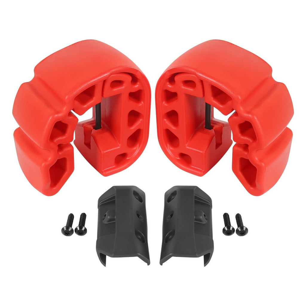 Red anti-crash bumper fenders with black brackets and mounting screws, pair set