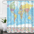 Multi-color waterproof shower curtain, world map print with top metal grommets