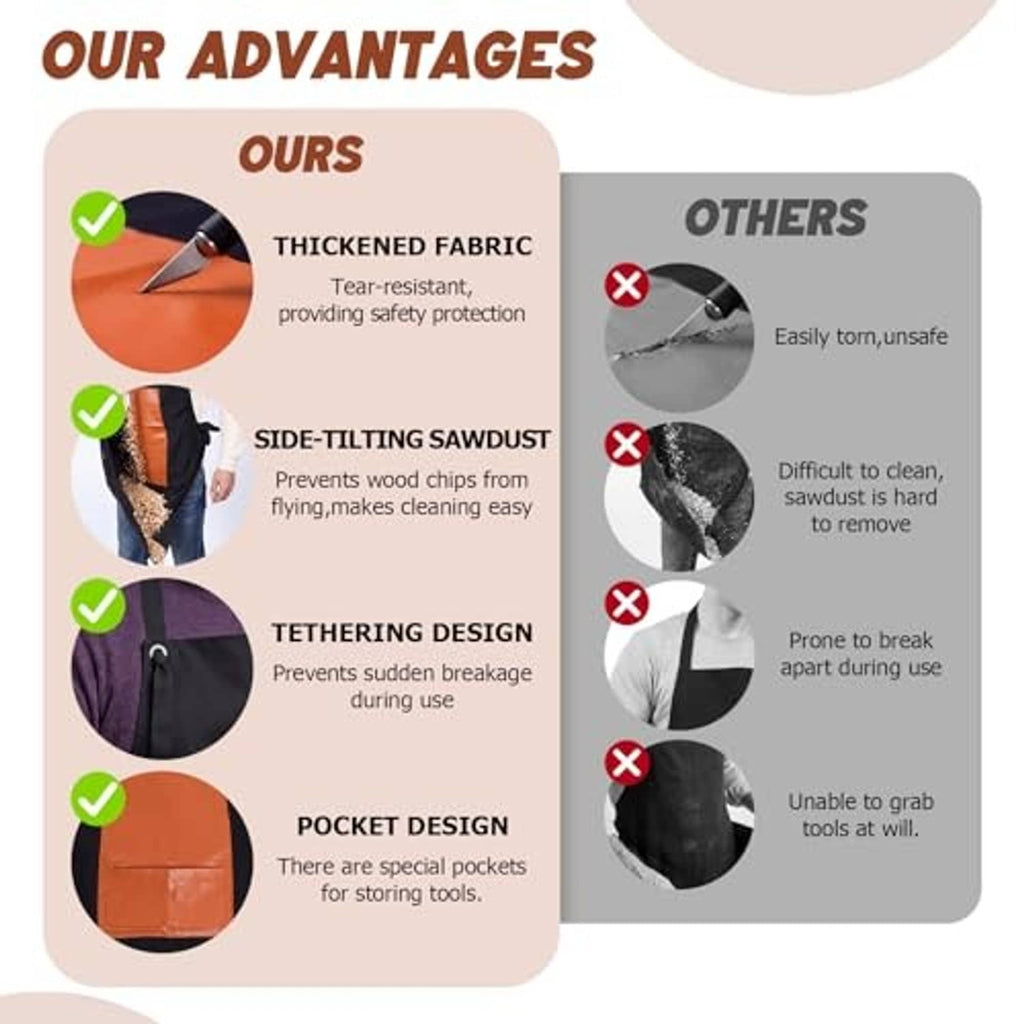 Black and orange apron fabric swatches showing thick, reinforced panel