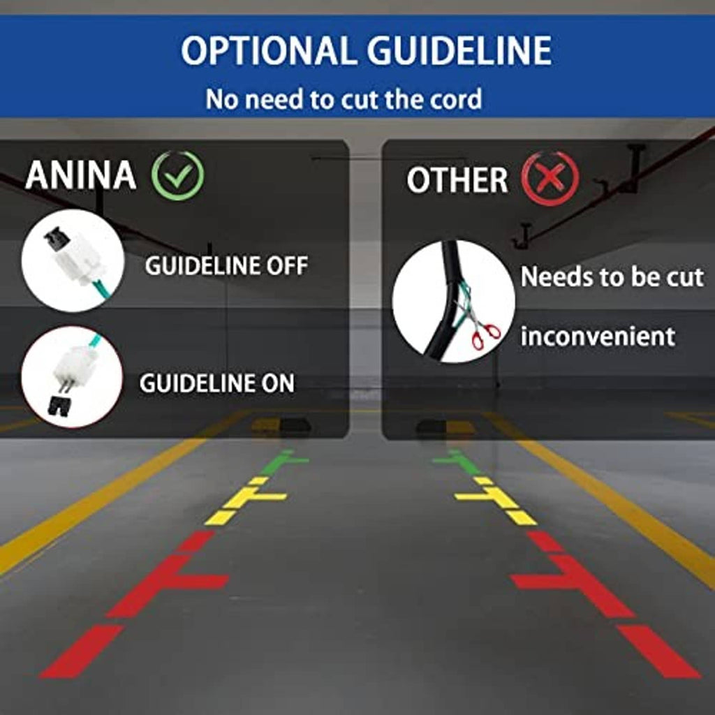 Backup camera parking lines with optional guideline display comparison graphic