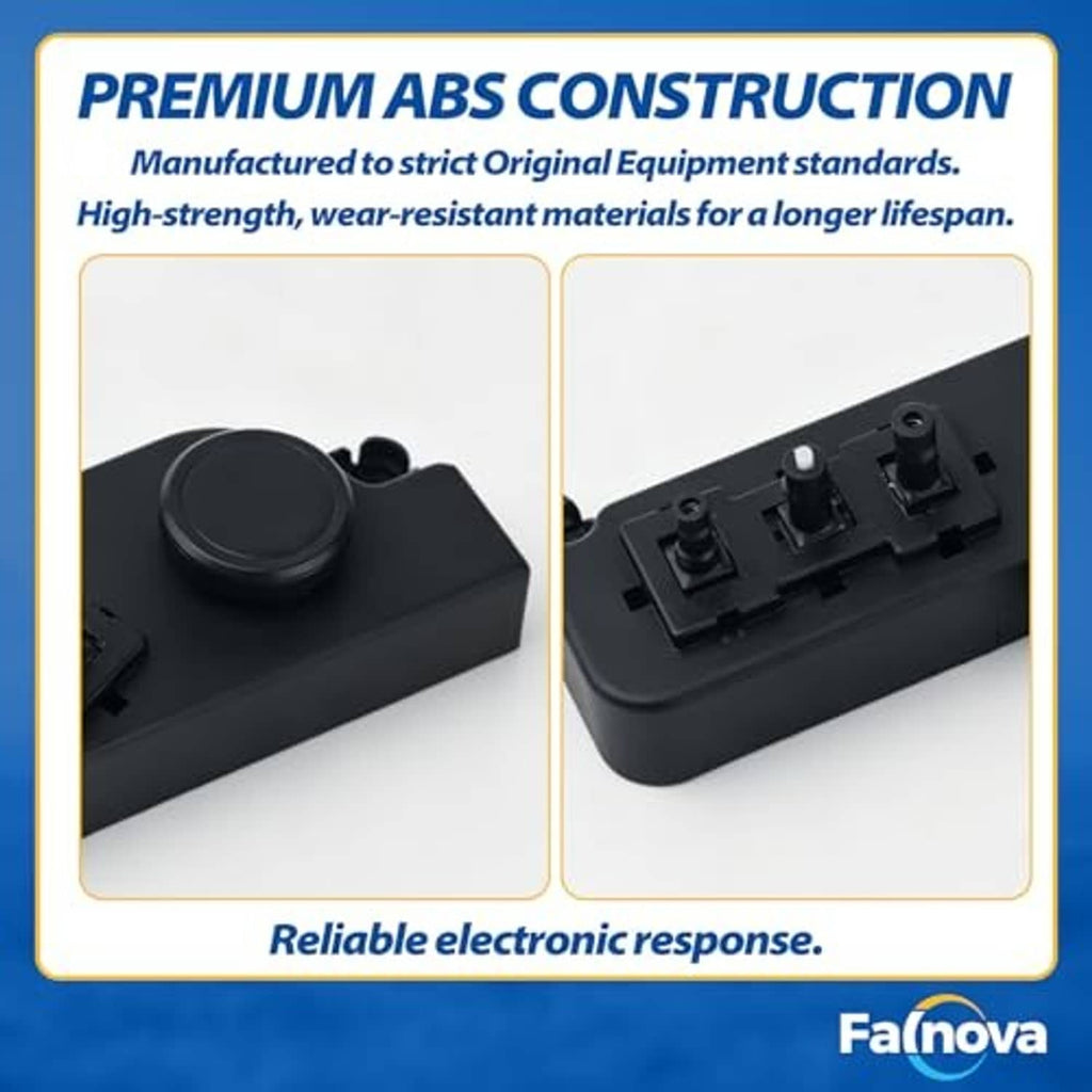 Black power seat switch module close-up with circular control pad