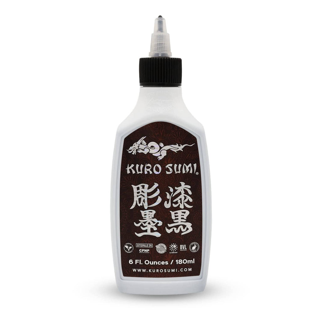 Kuro Sumi black tattoo ink bottle with flip-top cap, 6 fl oz