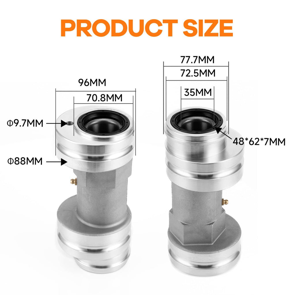 Rear axle bearing housing carrier hub with product size measurement diagram