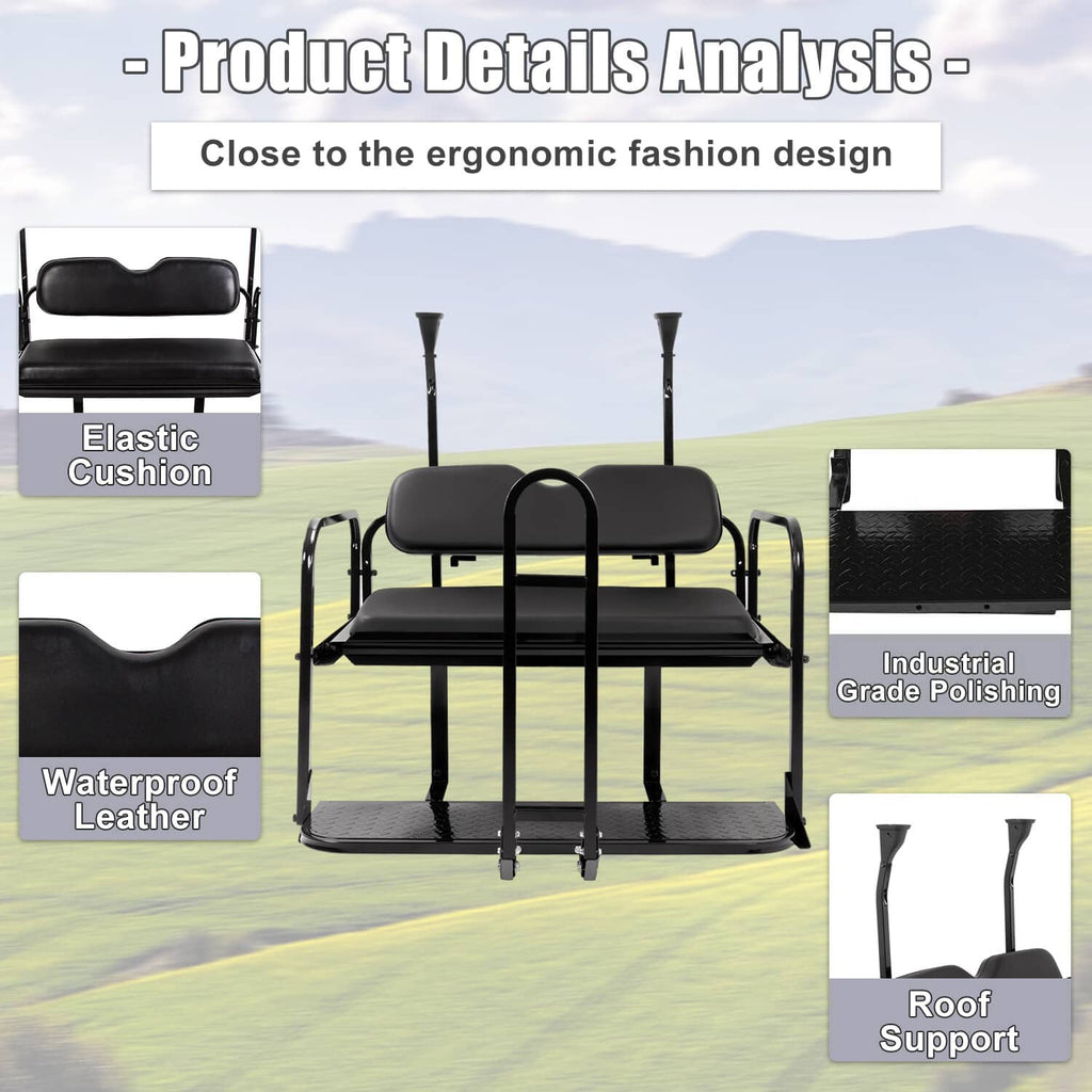 Black rear flip seat kit with padded cushions, armrests, and textured platform