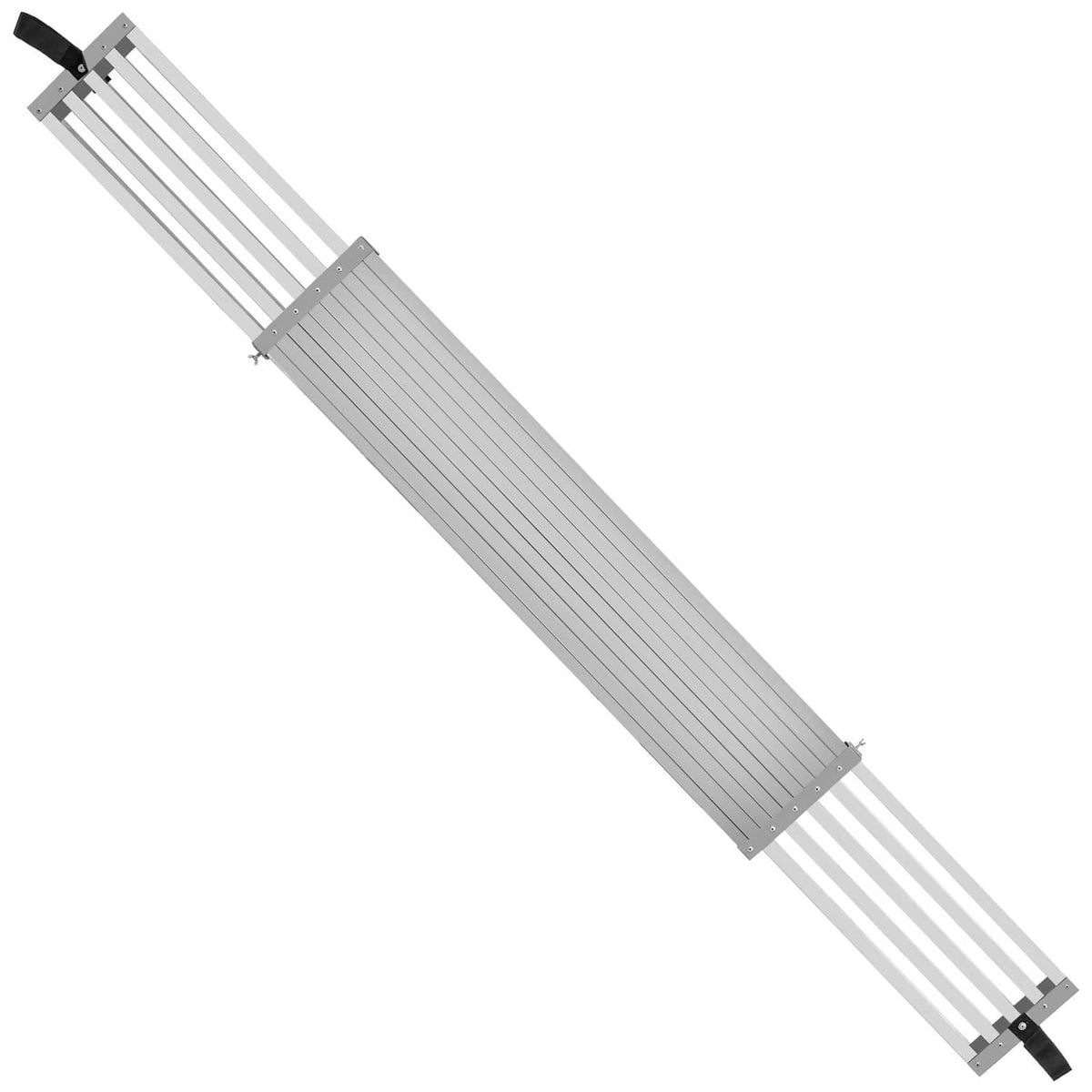Aluminum telescoping scaffold plank with black strap handles and adjustable locking section
