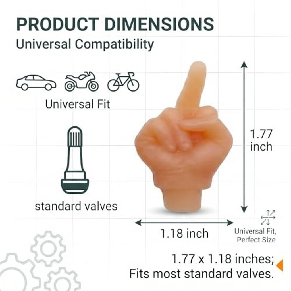 Single orange middle-finger valve stem cap with size diagram.
