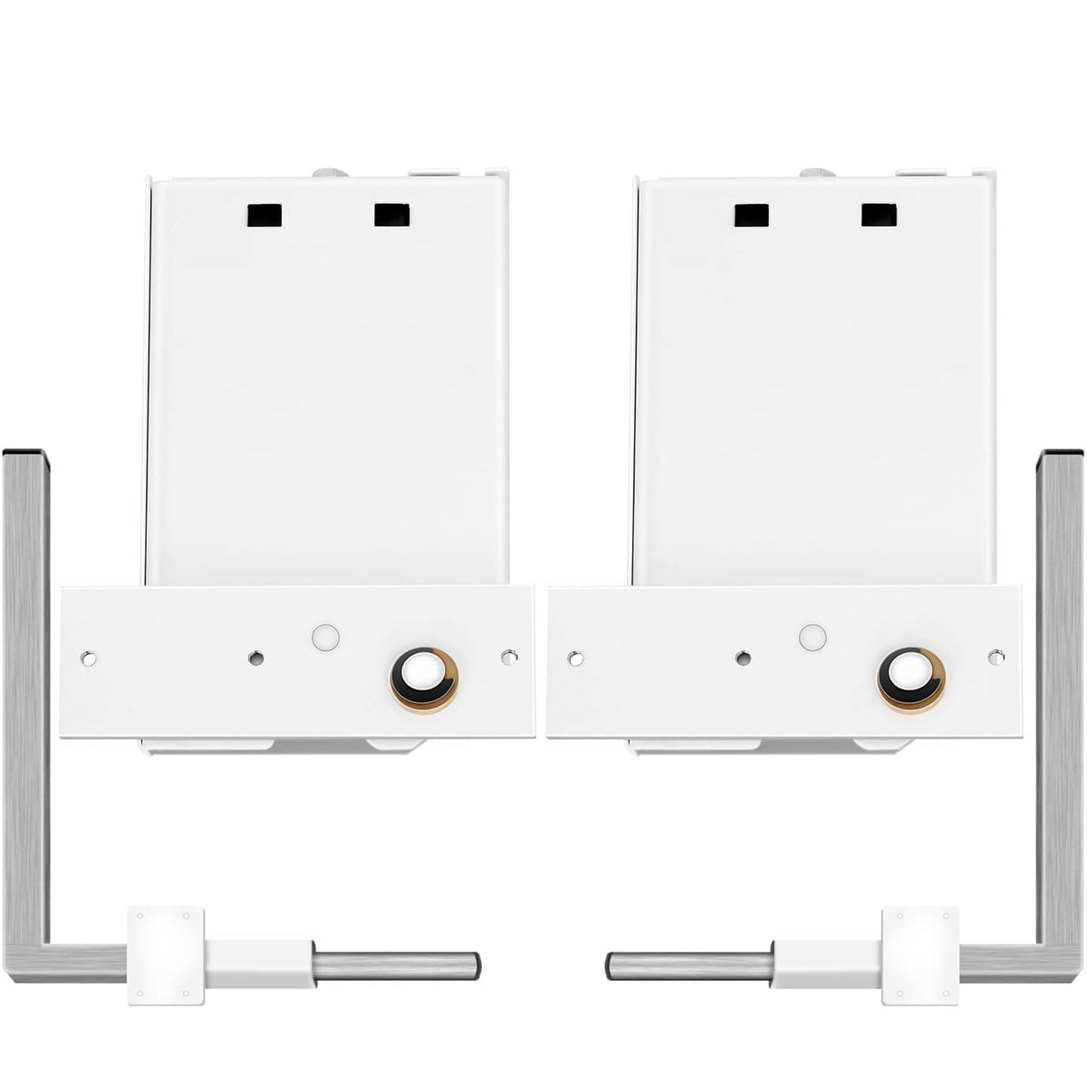 Two-piece Murphy bed spring mechanism kit with white mounting plates and circular bearings