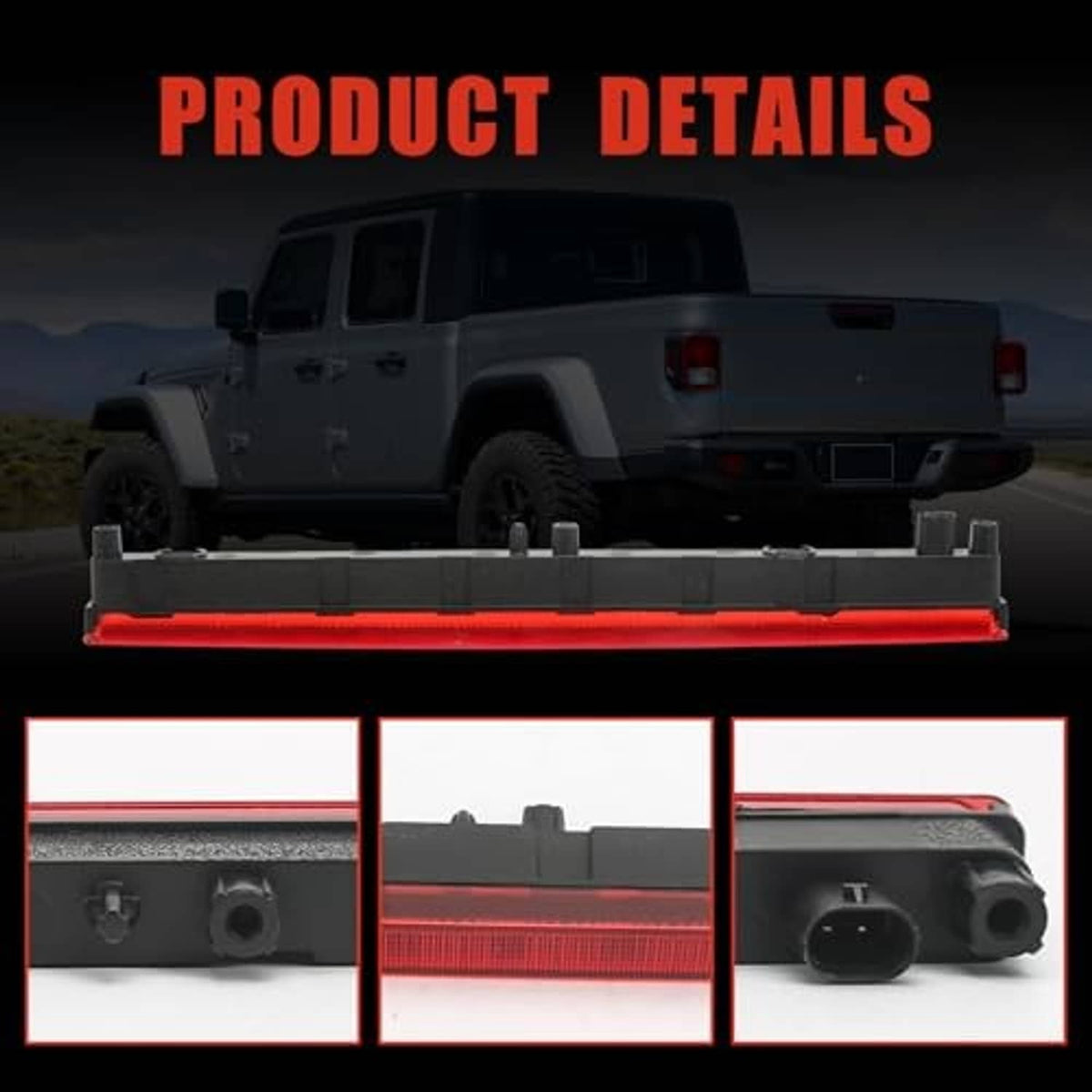 Third brake light product detail view showing red lens and connector openings