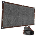 HDPE shade cloth tarp with brown frame, dark gray mesh, and corner grommets