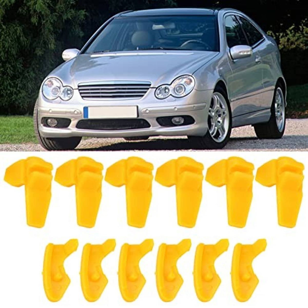 Yellow plastic tire changer duck head inserts arranged in two rows