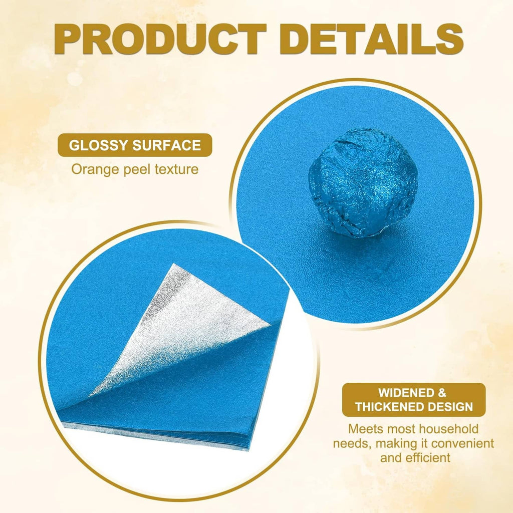 Glossy blue foil wrapper with orange-peel texture detail