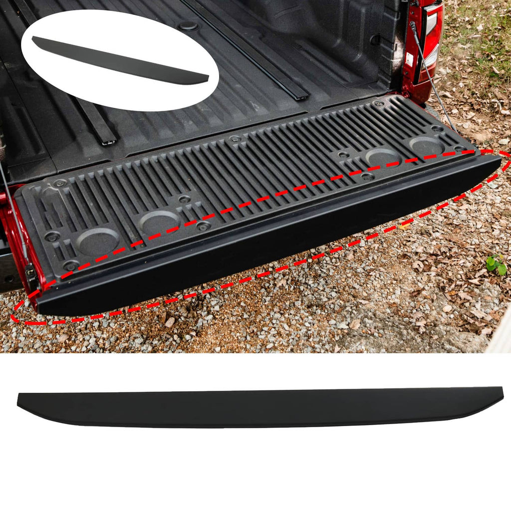 Black rear tailgate bed cap molding for Nissan Titan, curved protective trim panel
