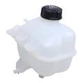 Engine coolant expansion tank, translucent white reservoir with black screw cap