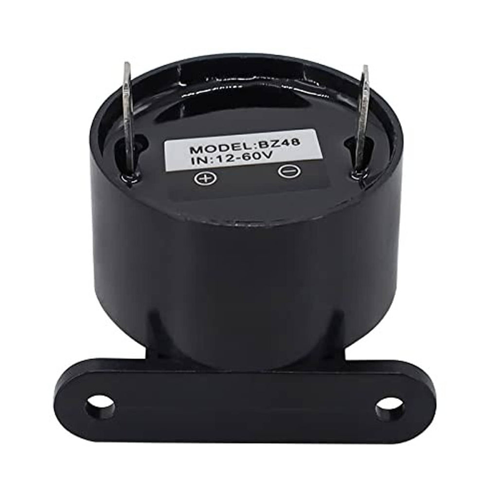 Black buzzer unit with label marked MODEL:BZ48 IN:12-60V and base plate