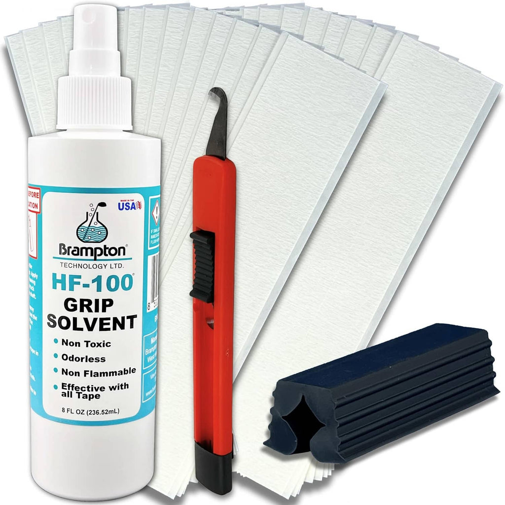 Golf club regripping kit: HF-100 grip solvent bottle, hook knife, grip tape strips