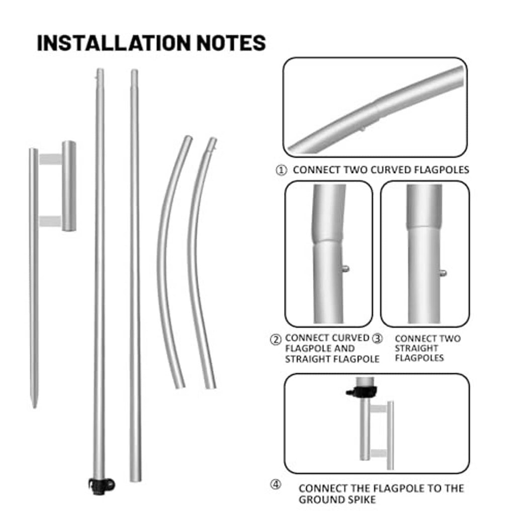 Aluminum feather flag pole kit with straight and curved pole sections and ground spike