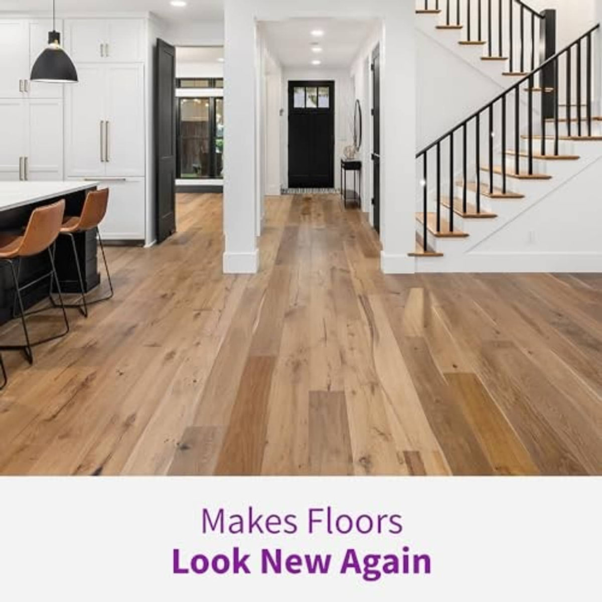 Shiny hardwood floor finish in a home hallway