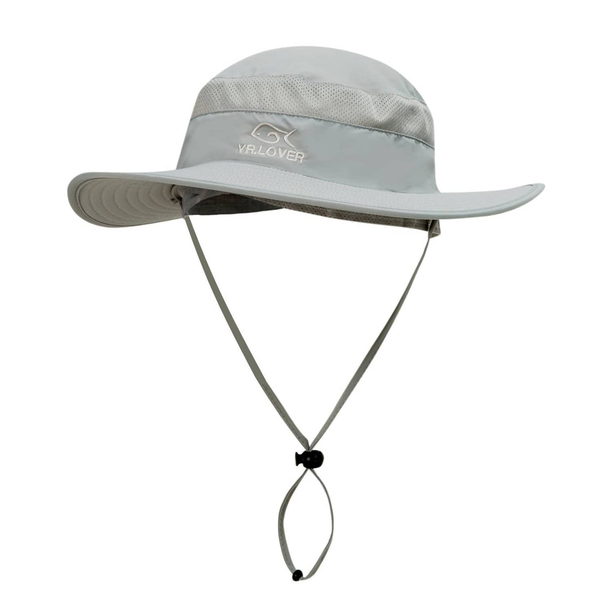 Yr.lover wide-brim fishing cap with chin strap and adjustable neck tie, light gray
