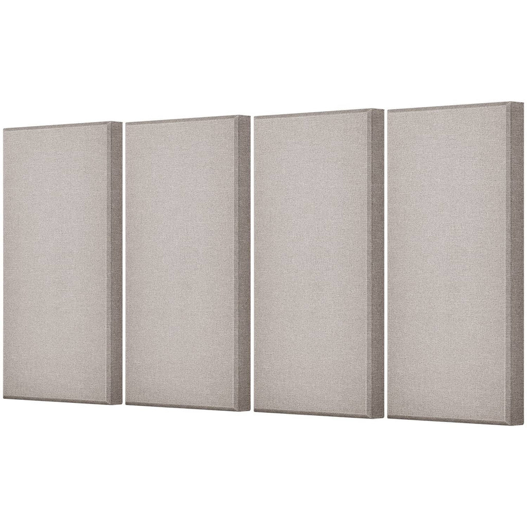 4 camel acoustic wall panels arranged in a row, textured fabric rectangular boards