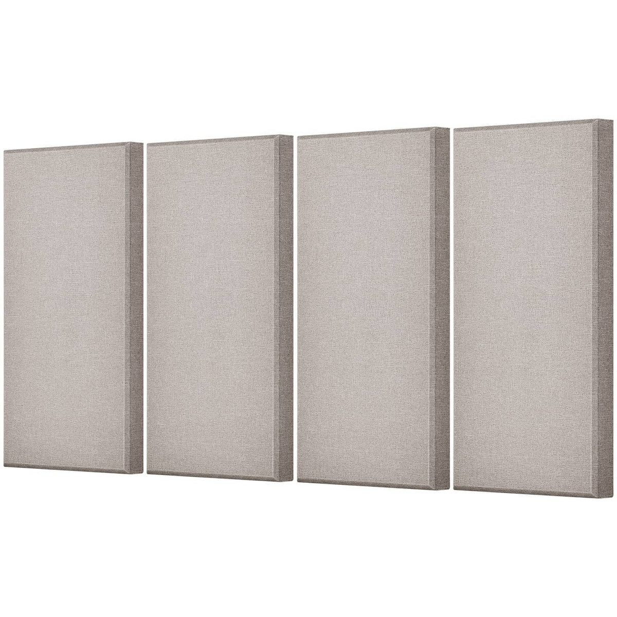 4 camel acoustic wall panels arranged in a row, textured fabric rectangular boards