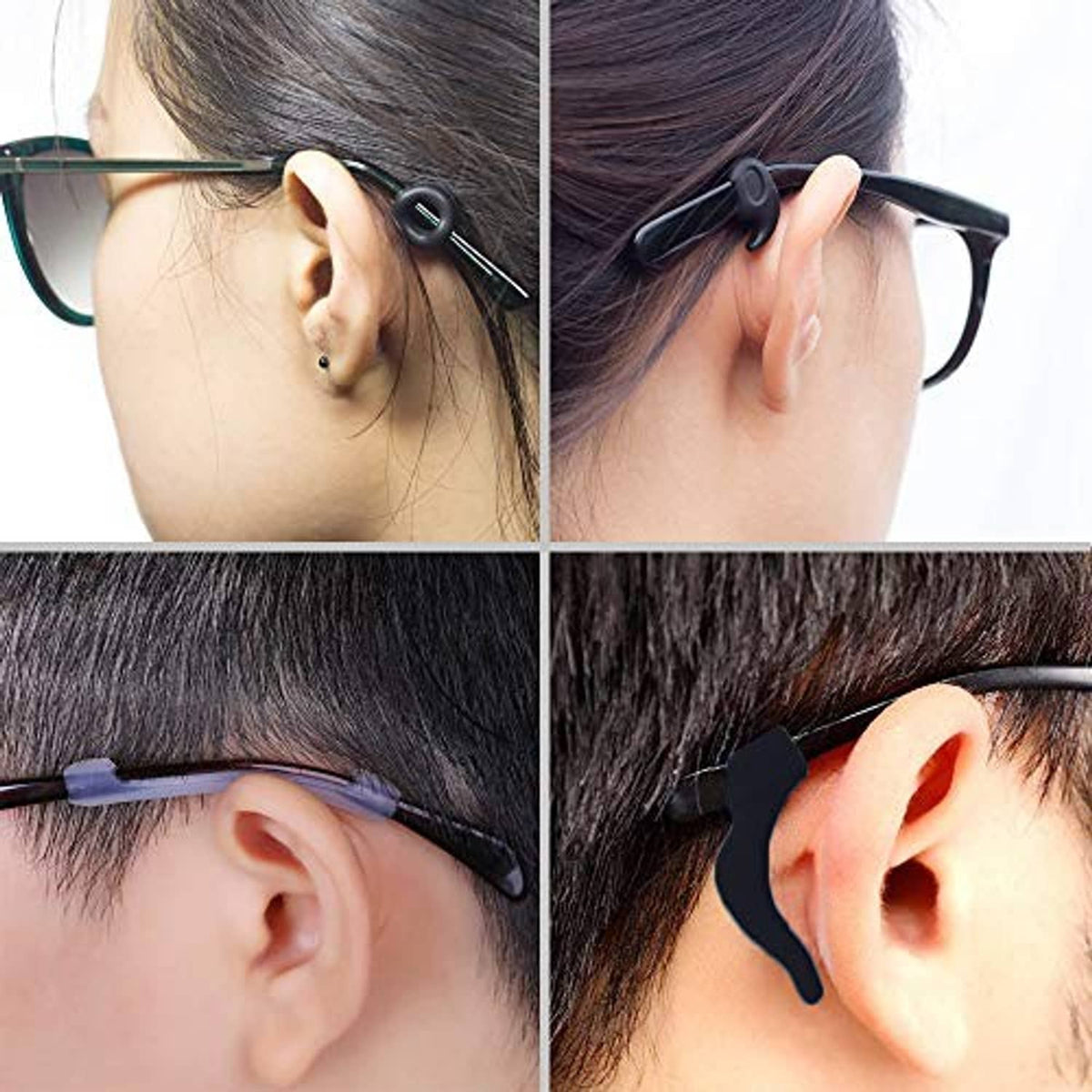 Eyeglass temple retainer attached to wearer's ear area for secure hold