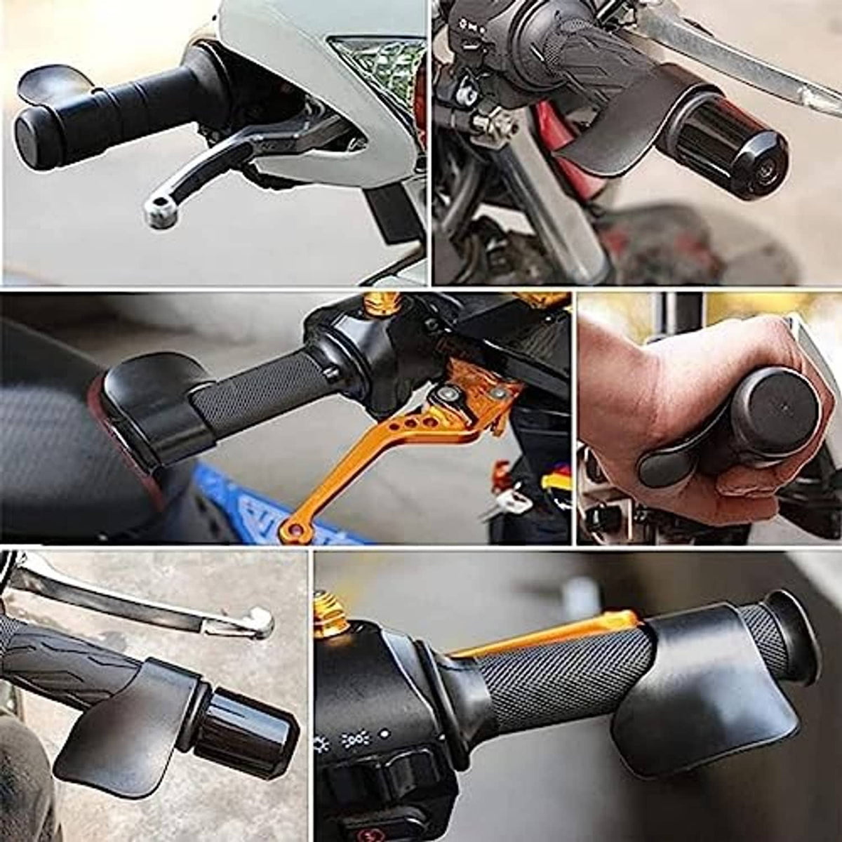 Black throttle assist cover with mounting views on motorcycle handlebar grips